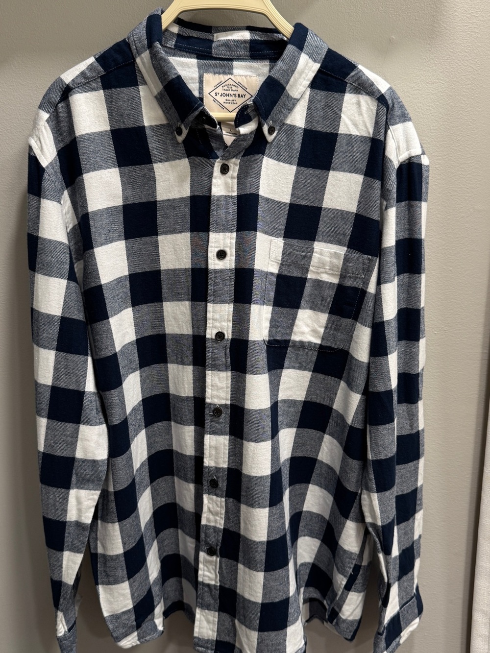 St. John's Bay Navy & White Check Button-Down Shirt